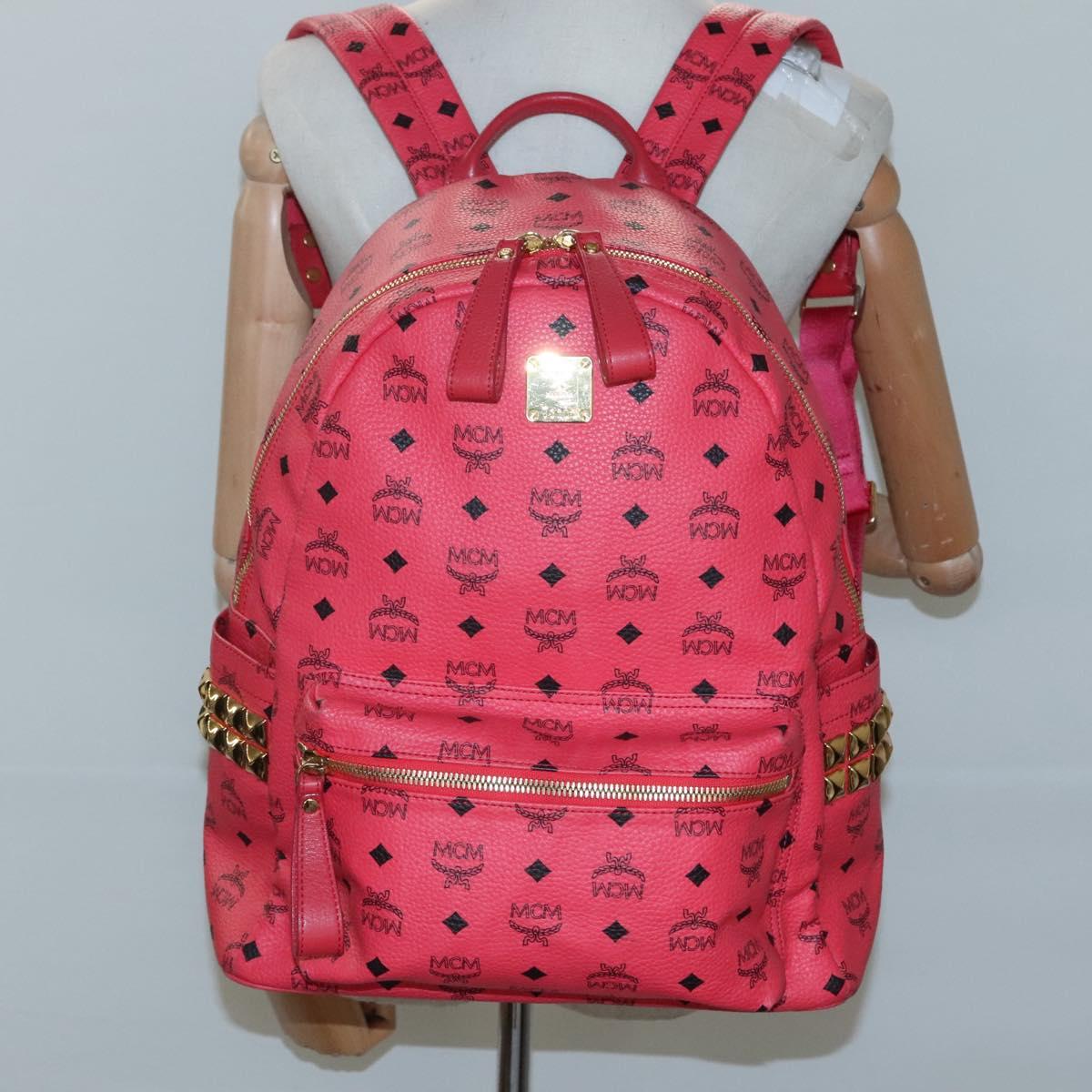 MCM Vicetos Logogram Studs Backpack PVC Leather Pink Gold Auth yk17904