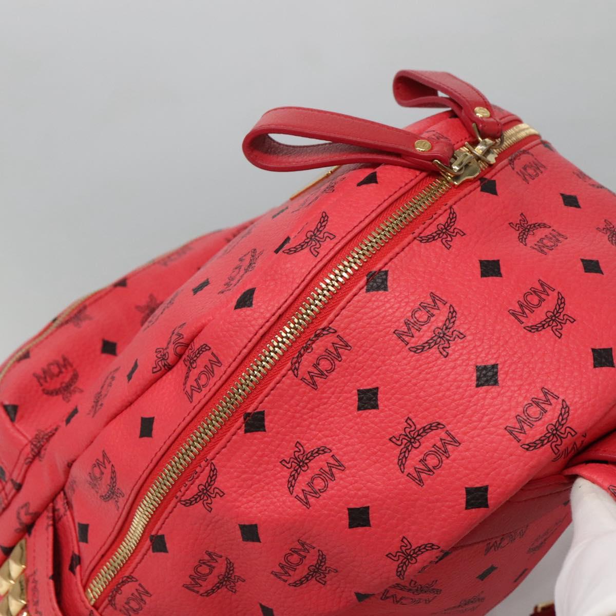 MCM Vicetos Logogram Studs Backpack PVC Leather Pink Gold Auth yk17904