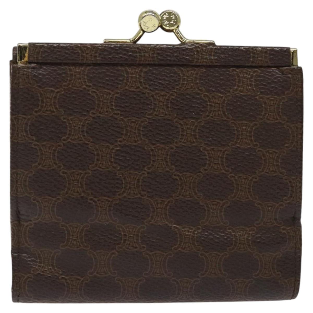 CELINE Macadam Canvas Compact Wallet PVC Leather Brown Auth yk17906