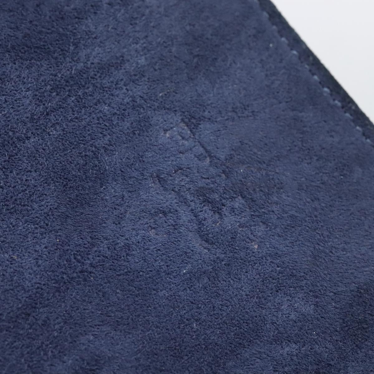 PRADA Chain Hand Bag Suede Navy Gold Auth yk17929