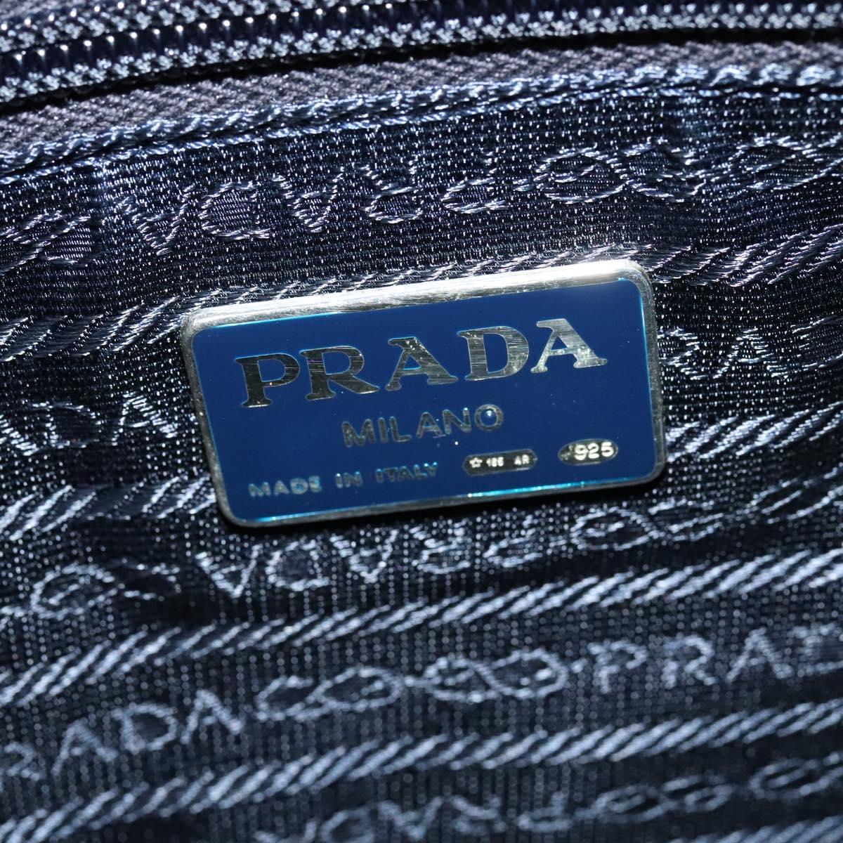 PRADA Chain Hand Bag Suede Navy Gold Auth yk17929
