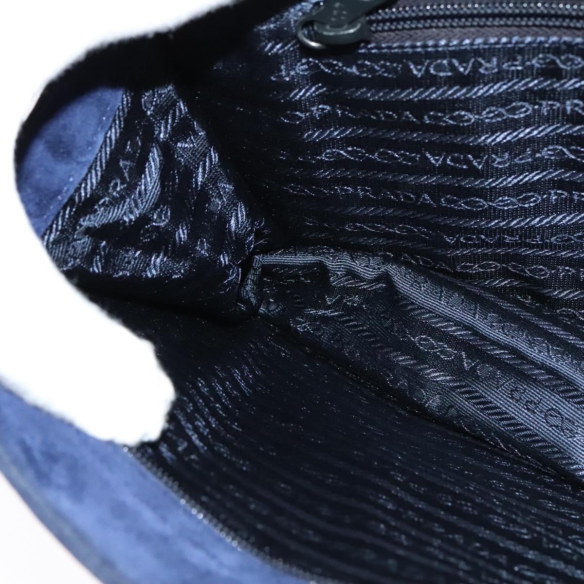 PRADA Chain Hand Bag Suede Navy Gold Auth yk17929