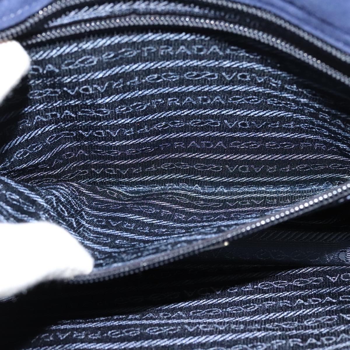 PRADA Chain Hand Bag Suede Navy Gold Auth yk17929