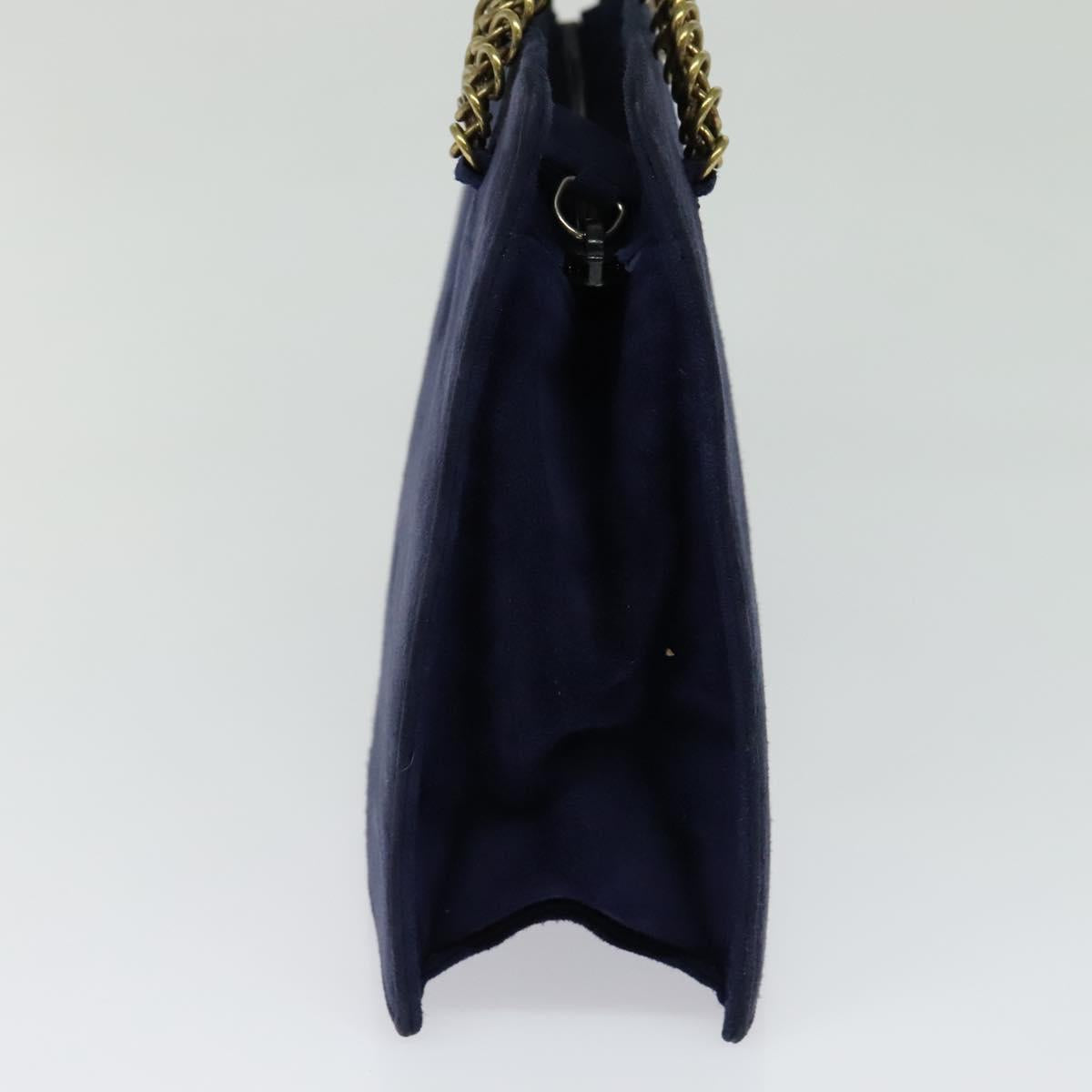 PRADA Chain Hand Bag Suede Navy Gold Auth yk17929
