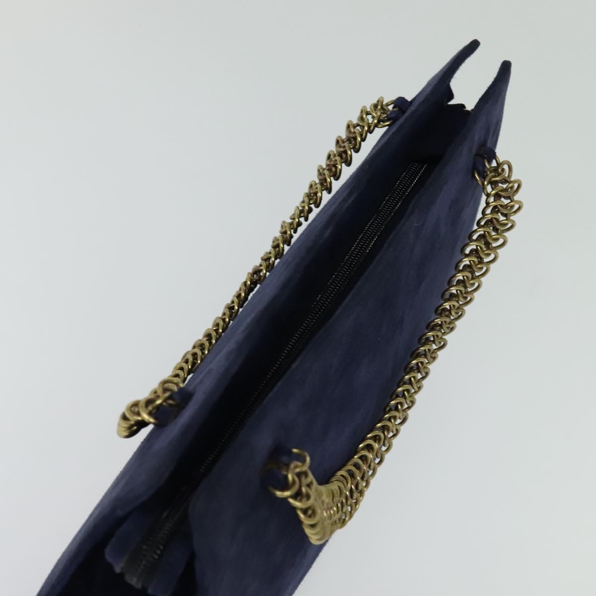 PRADA Chain Hand Bag Suede Navy Gold Auth yk17929