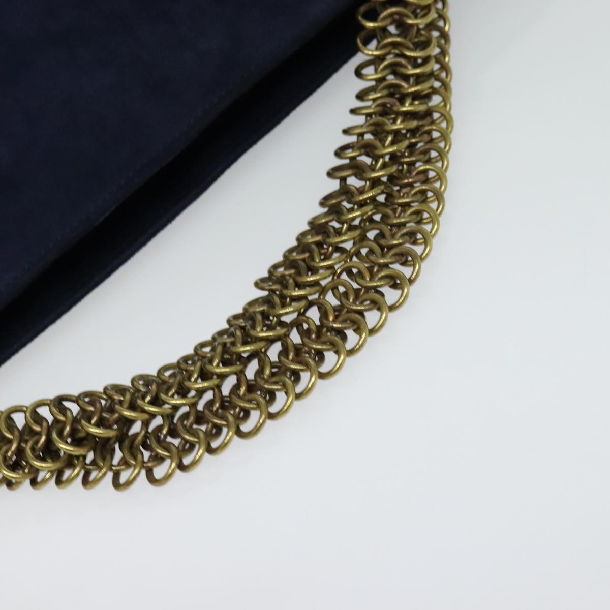 PRADA Chain Hand Bag Suede Navy Gold Auth yk17929