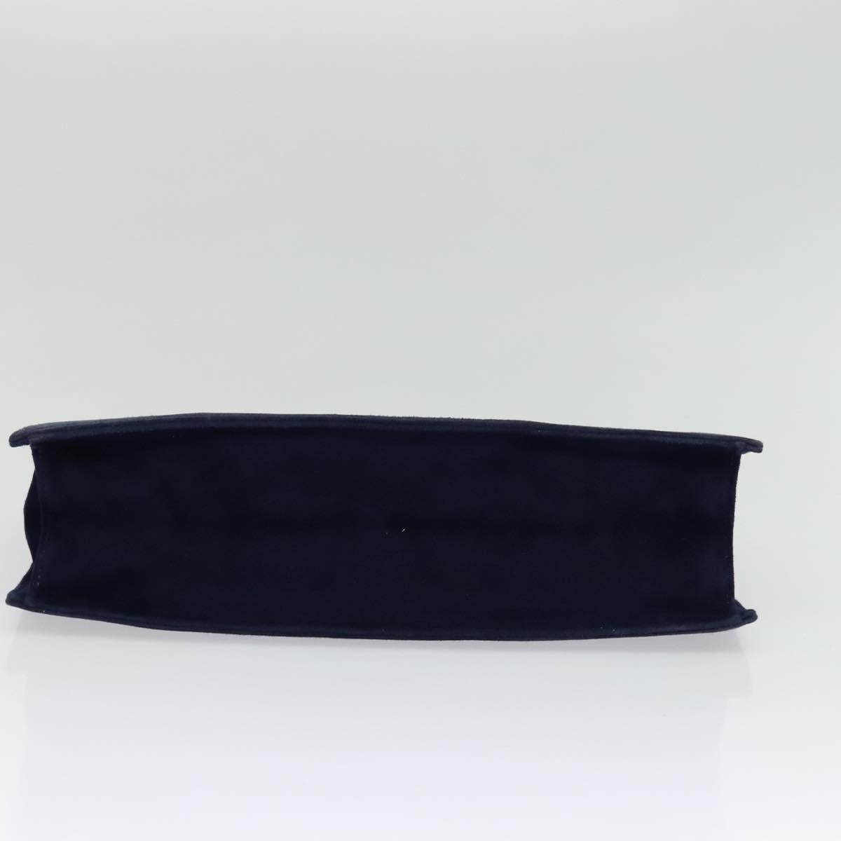 PRADA Chain Hand Bag Suede Navy Gold Auth yk17929