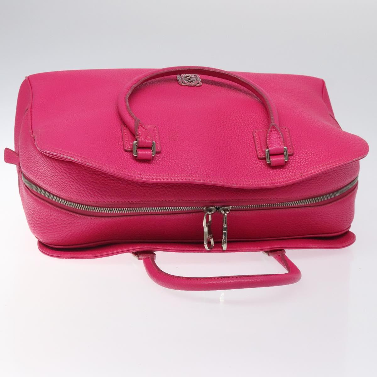 LOEWE Anagram Hand Bag Leather Pink Gold Auth yk17930