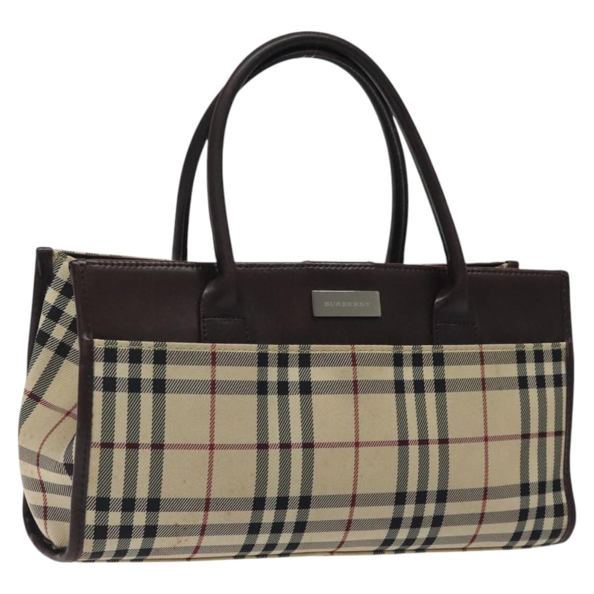 BURBERRY Nova Check Hand Bag Nylon Beige Brown Silver Auth yk17943