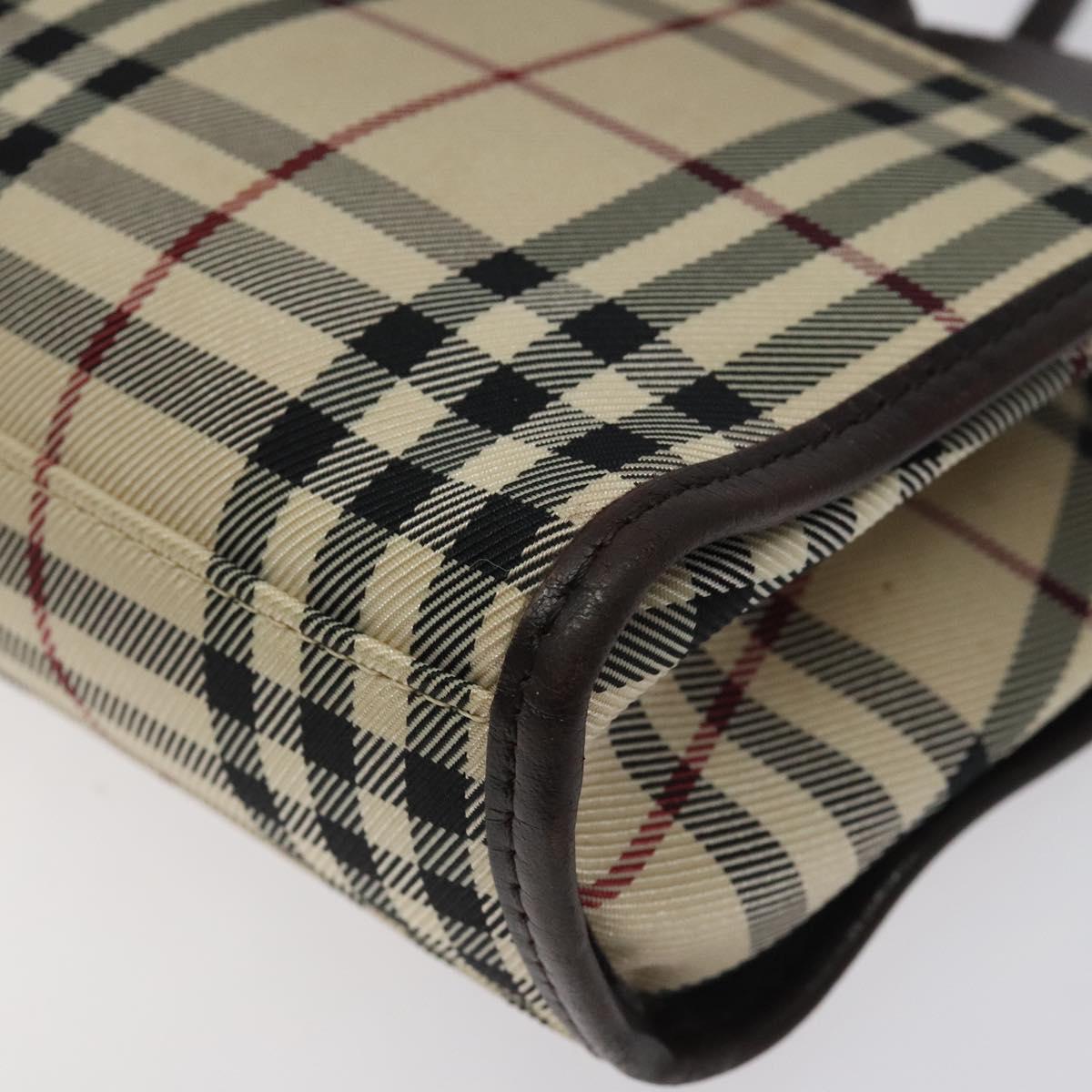 BURBERRY Nova Check Hand Bag Nylon Beige Brown Silver Auth yk17943