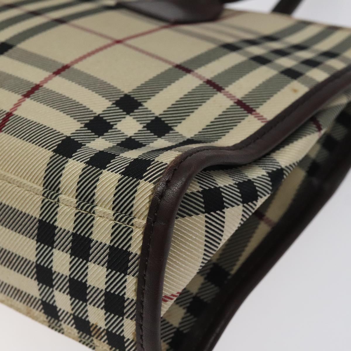 BURBERRY Nova Check Hand Bag Nylon Beige Brown Silver Auth yk17943