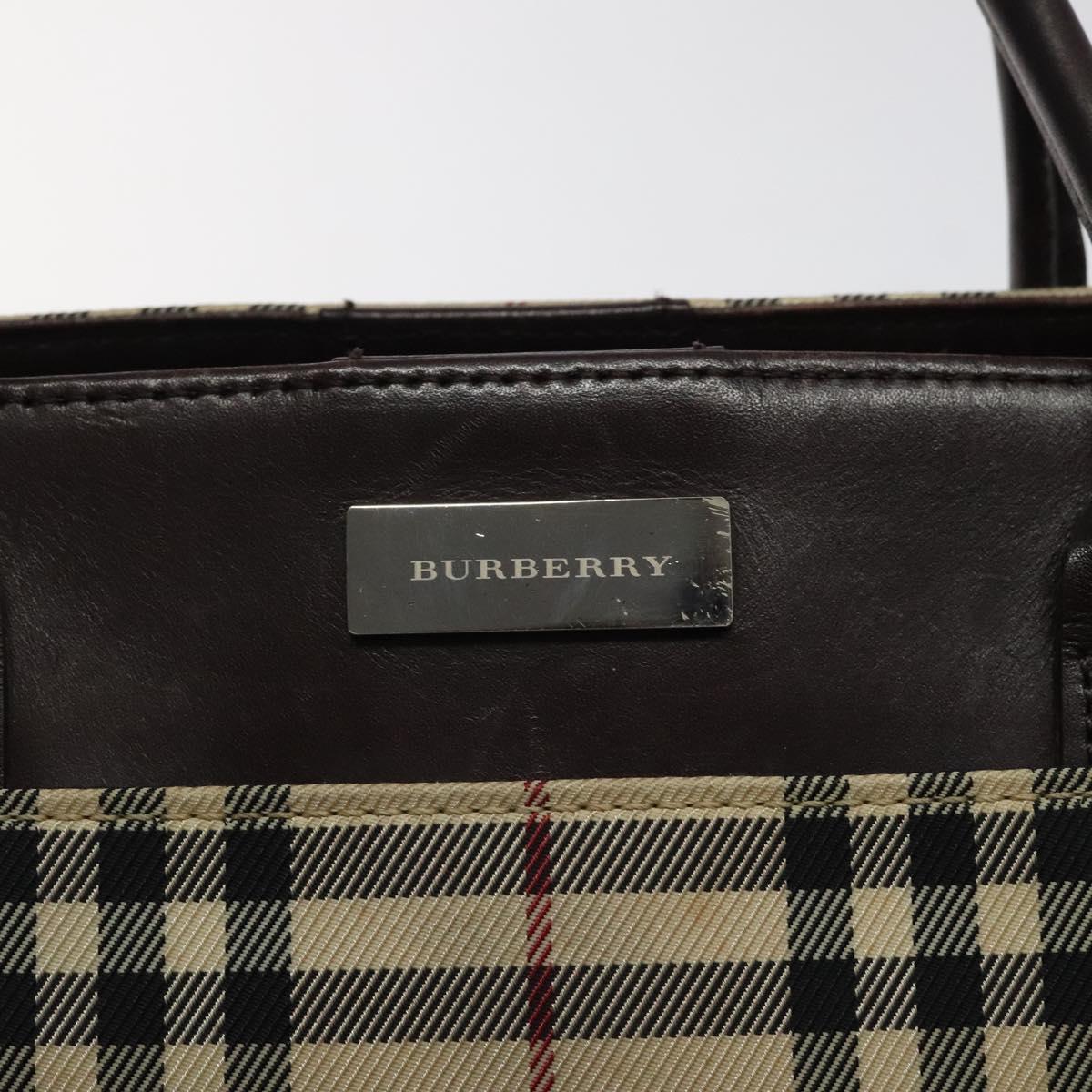 BURBERRY Nova Check Hand Bag Nylon Beige Brown Silver Auth yk17943