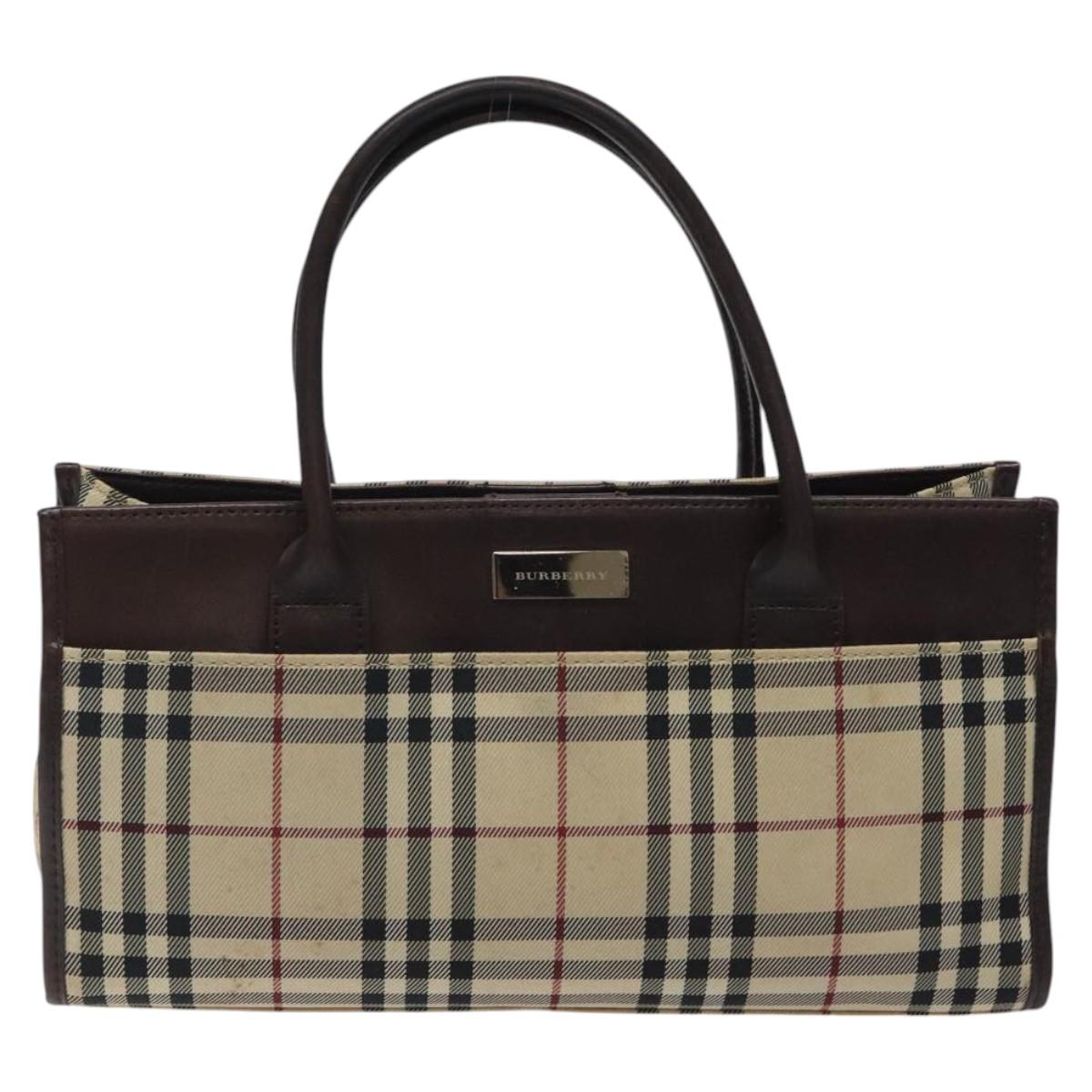 BURBERRY Nova Check Hand Bag Nylon Beige Brown Silver Auth yk17943