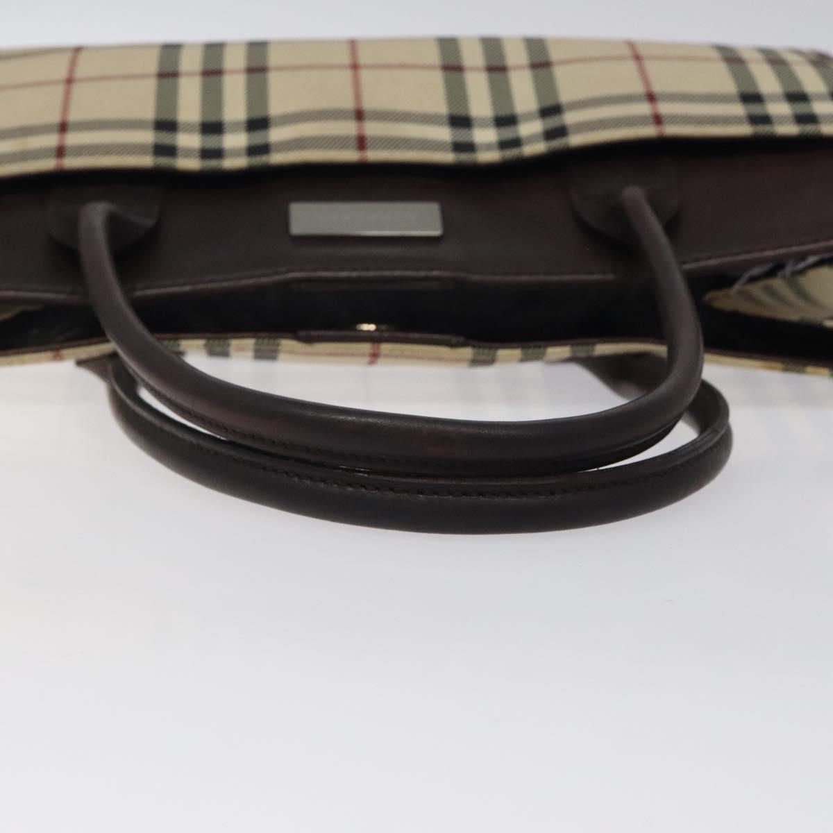 BURBERRY Nova Check Hand Bag Nylon Beige Brown Silver Auth yk17943