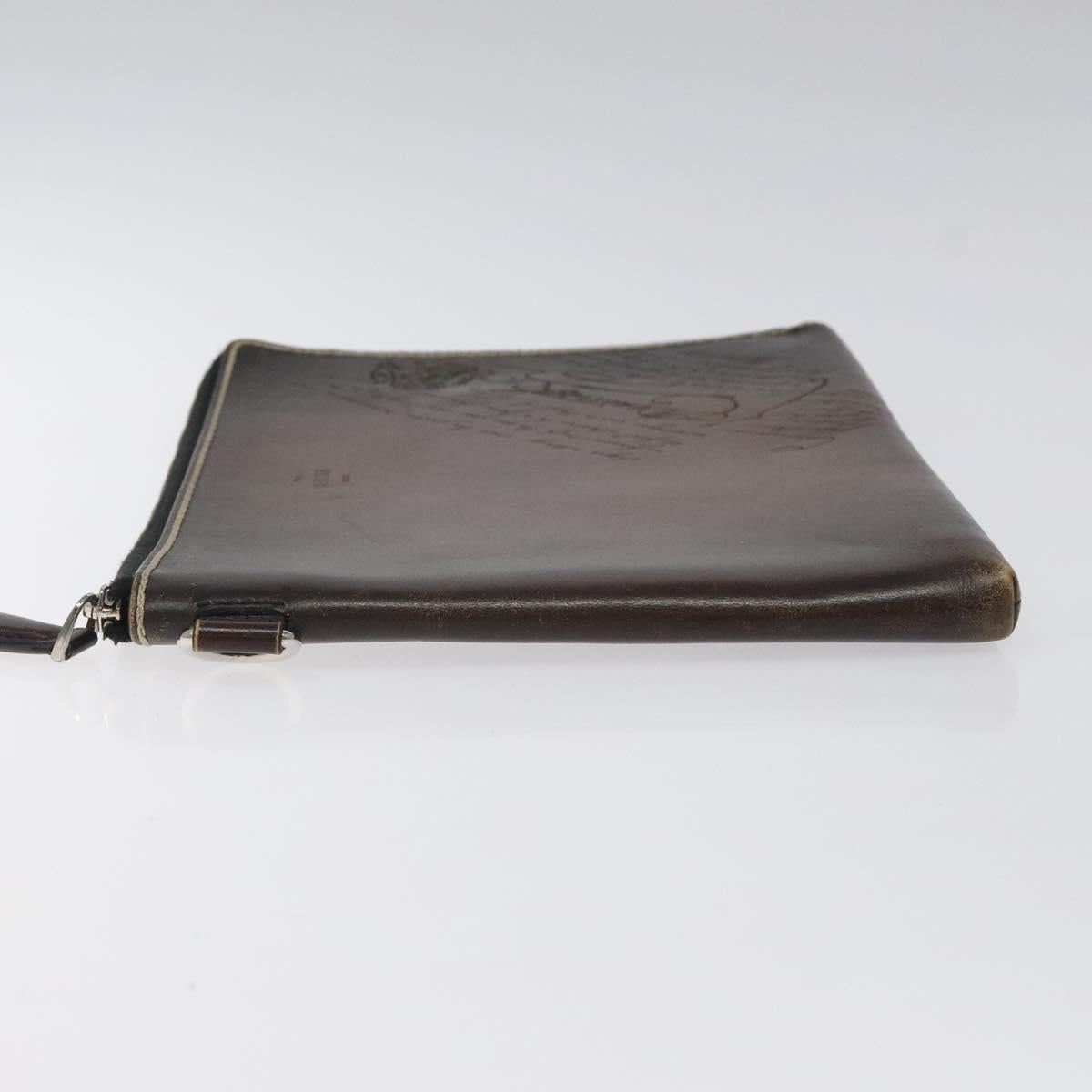 Berluti Calligraphy Clutch Bag Leather Brown Silver Auth yk17944