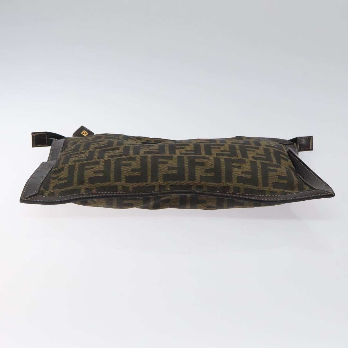 FENDI Zucca Canvas Clutch Bag Brown Black gold Auth yk17958