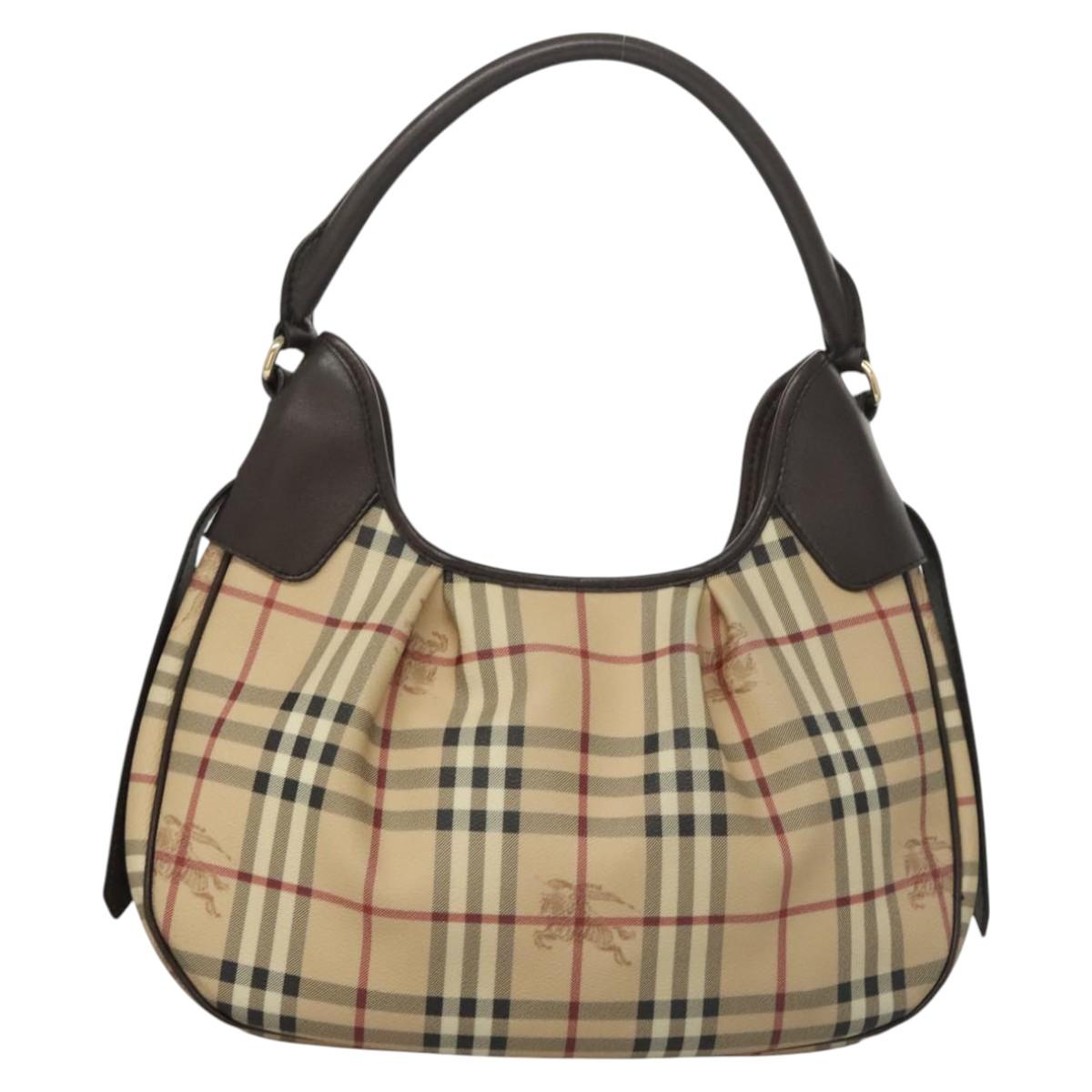 BURBERRY Nova Check Shoulder Bag PVC Leather Beige Brown gold Auth yk17973