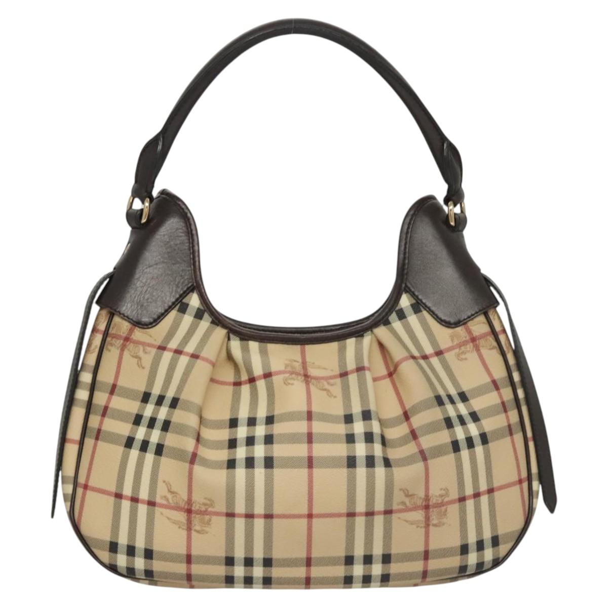 BURBERRY Nova Check Shoulder Bag PVC Leather Beige Brown gold Auth yk17973