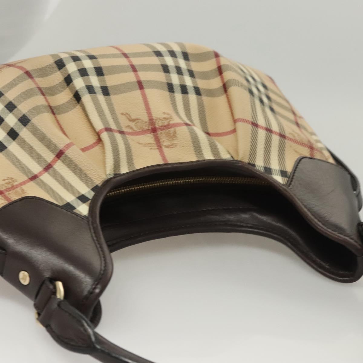 BURBERRY Nova Check Shoulder Bag PVC Leather Beige Brown gold Auth yk17973