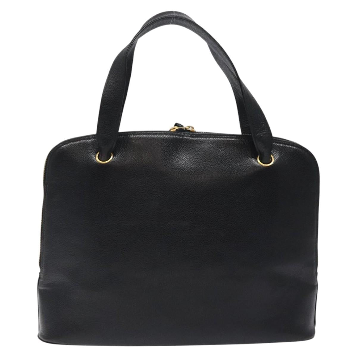 CHANEL COCO Mark Hand Bag Calf Skin Black Gold CC Auth yk17997