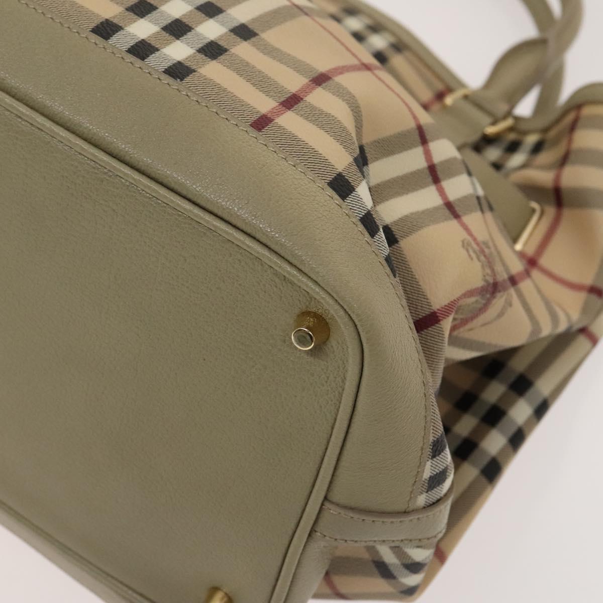 BURBERRY Nova Check Hand Bag PVC Leather 2way Beige Gold Auth yk17998