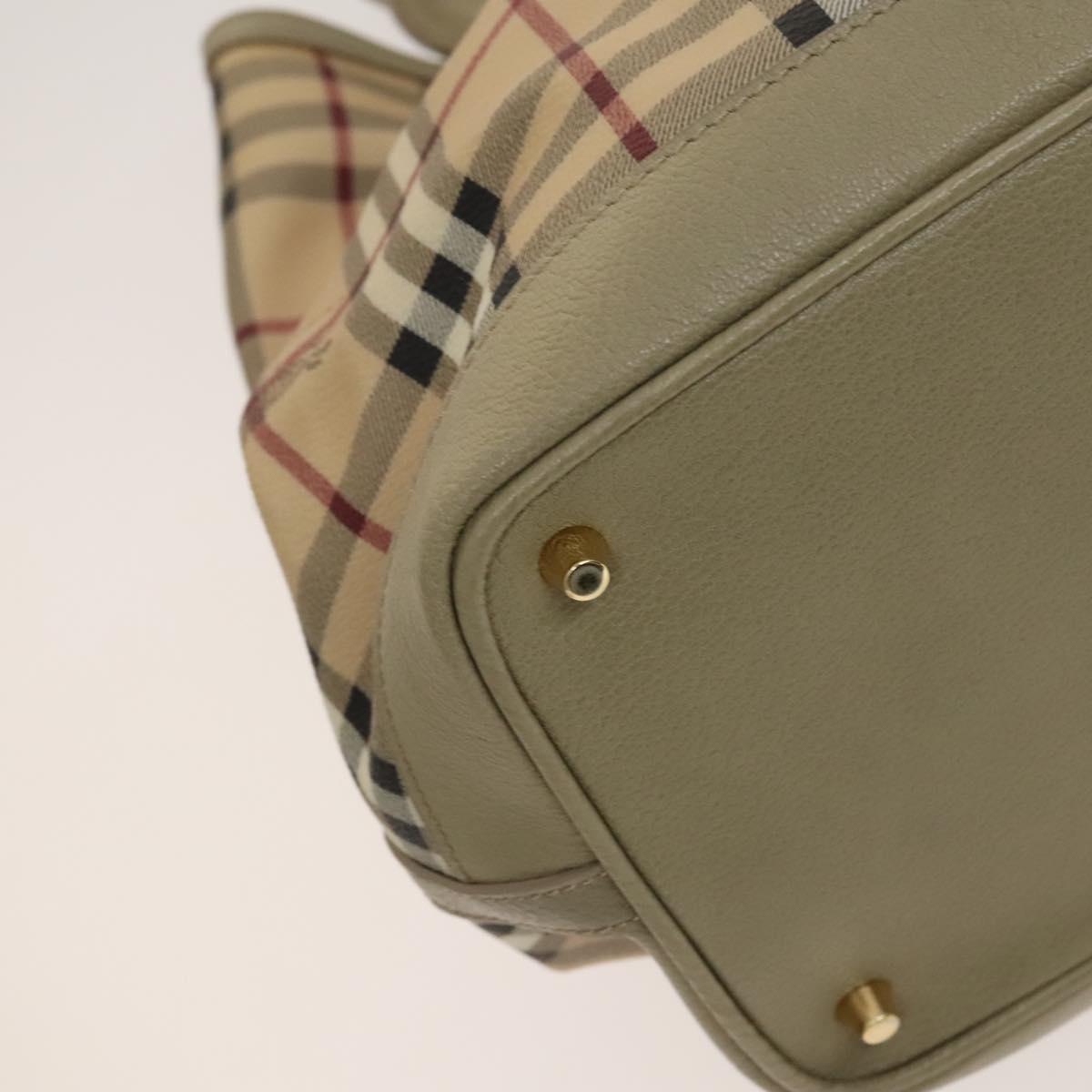 BURBERRY Nova Check Hand Bag PVC Leather 2way Beige Gold Auth yk17998