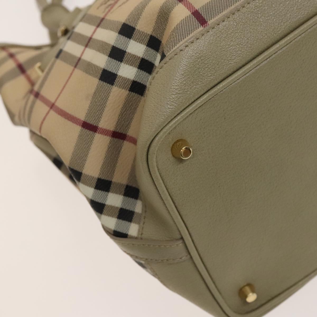 BURBERRY Nova Check Hand Bag PVC Leather 2way Beige Gold Auth yk17998