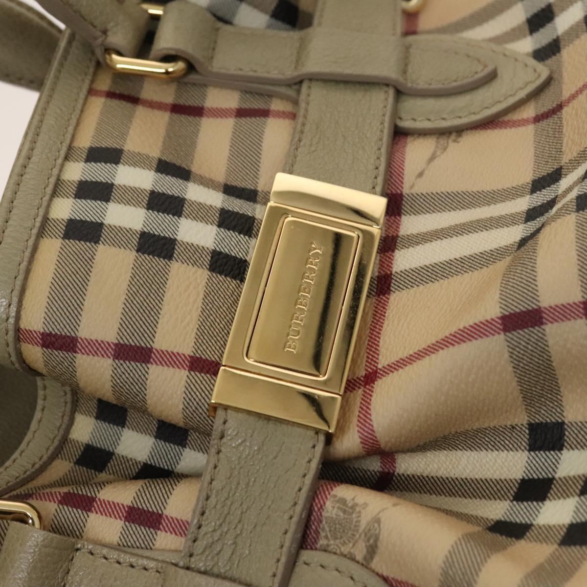 BURBERRY Nova Check Hand Bag PVC Leather 2way Beige Gold Auth yk17998