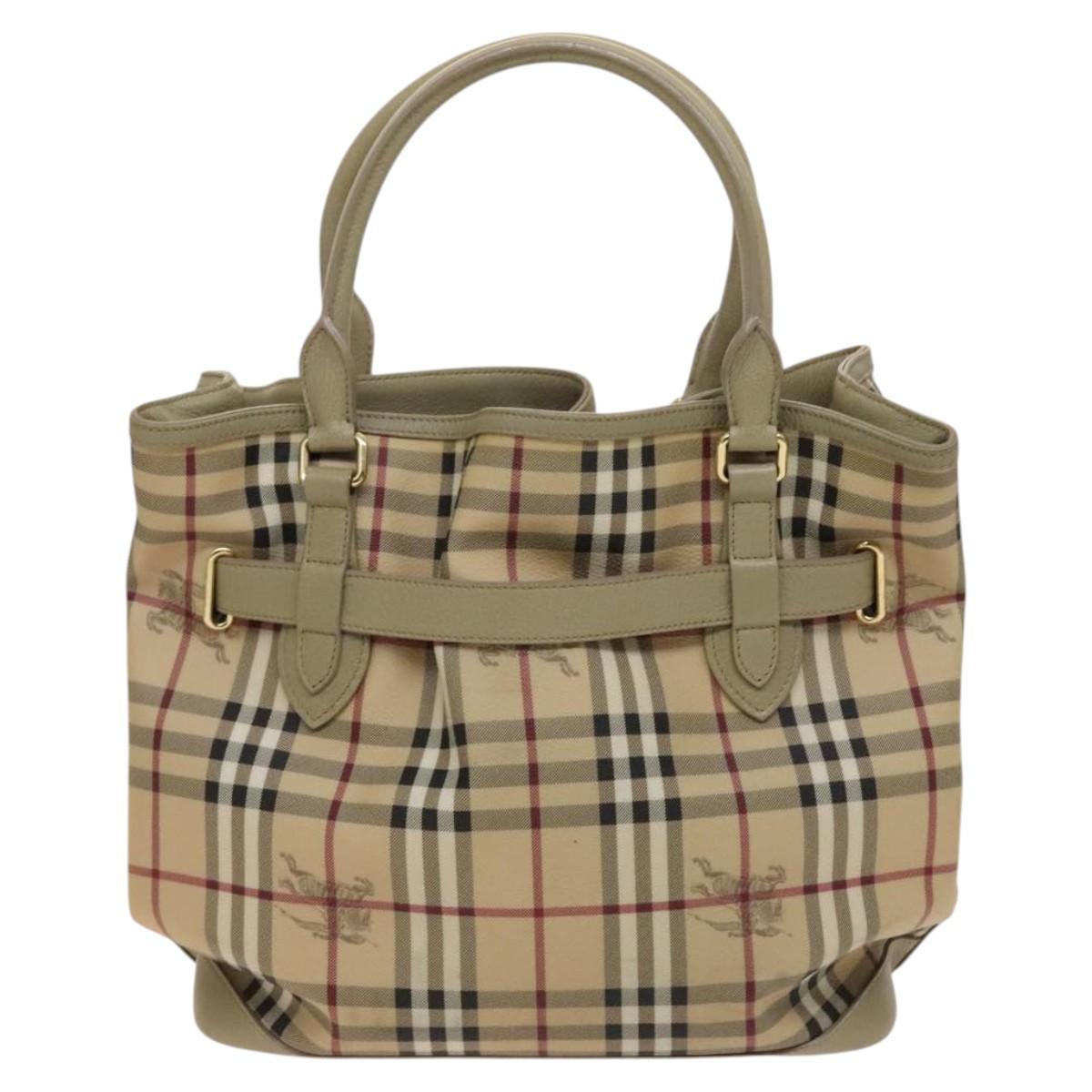 BURBERRY Nova Check Hand Bag PVC Leather 2way Beige Gold Auth yk17998