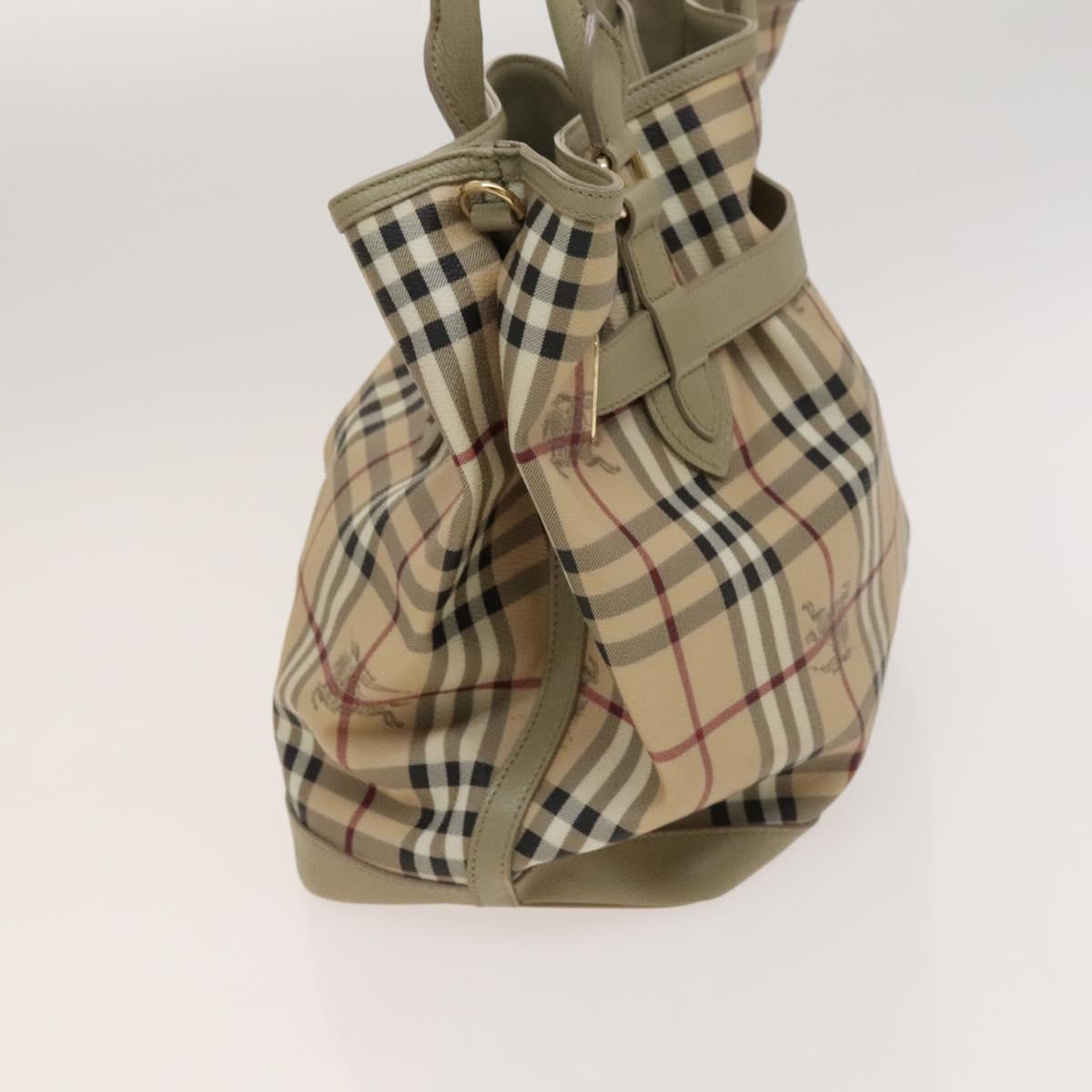 BURBERRY Nova Check Hand Bag PVC Leather 2way Beige Gold Auth yk17998