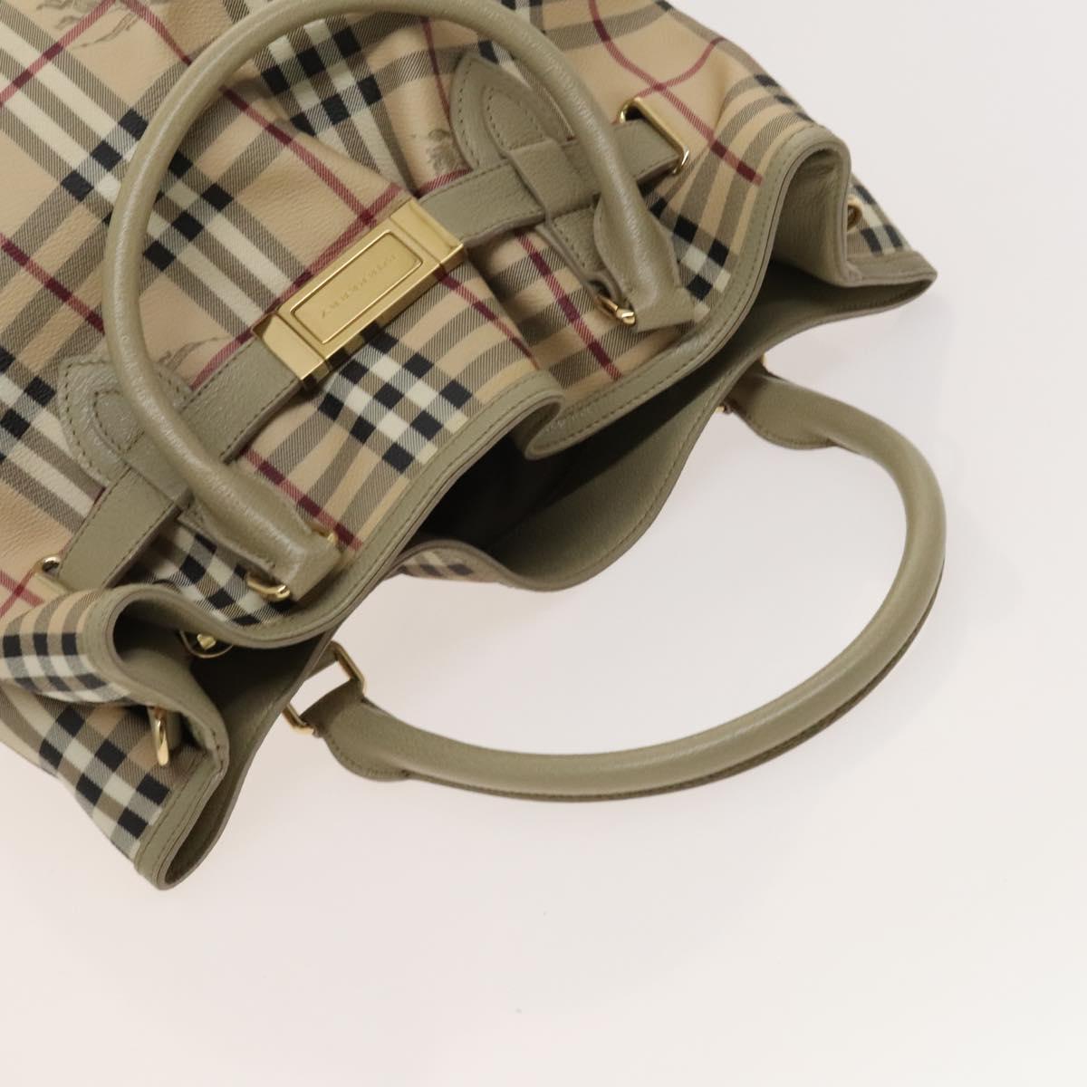 BURBERRY Nova Check Hand Bag PVC Leather 2way Beige Gold Auth yk17998