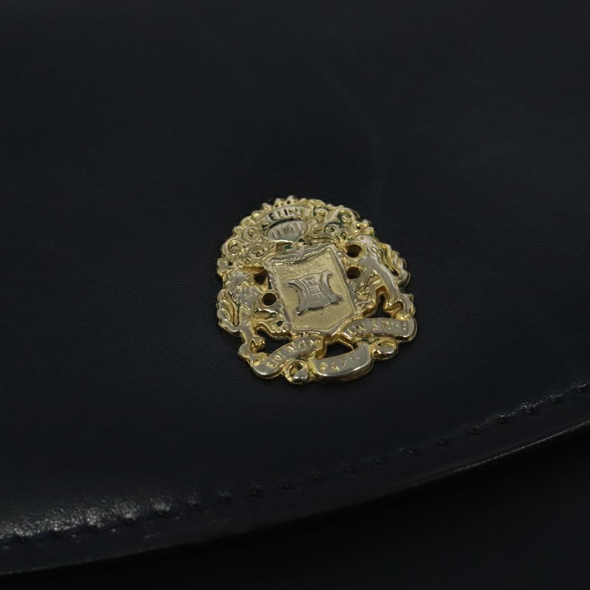 CELINE Shoulder Bag Leather Navy Gold Auth yk18003