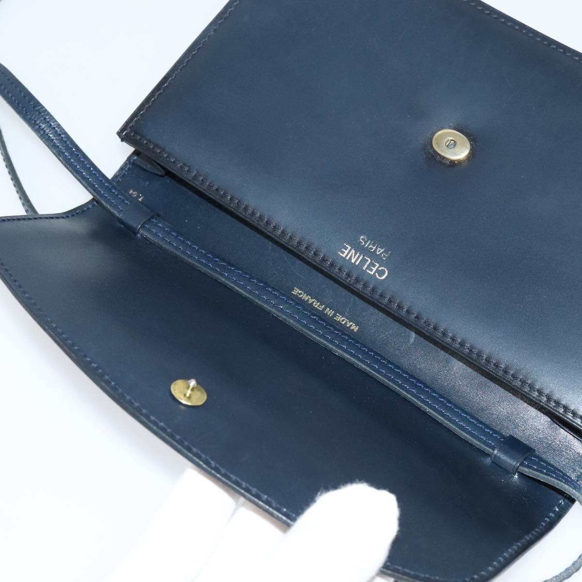 CELINE Shoulder Bag Leather Navy Gold Auth yk18003