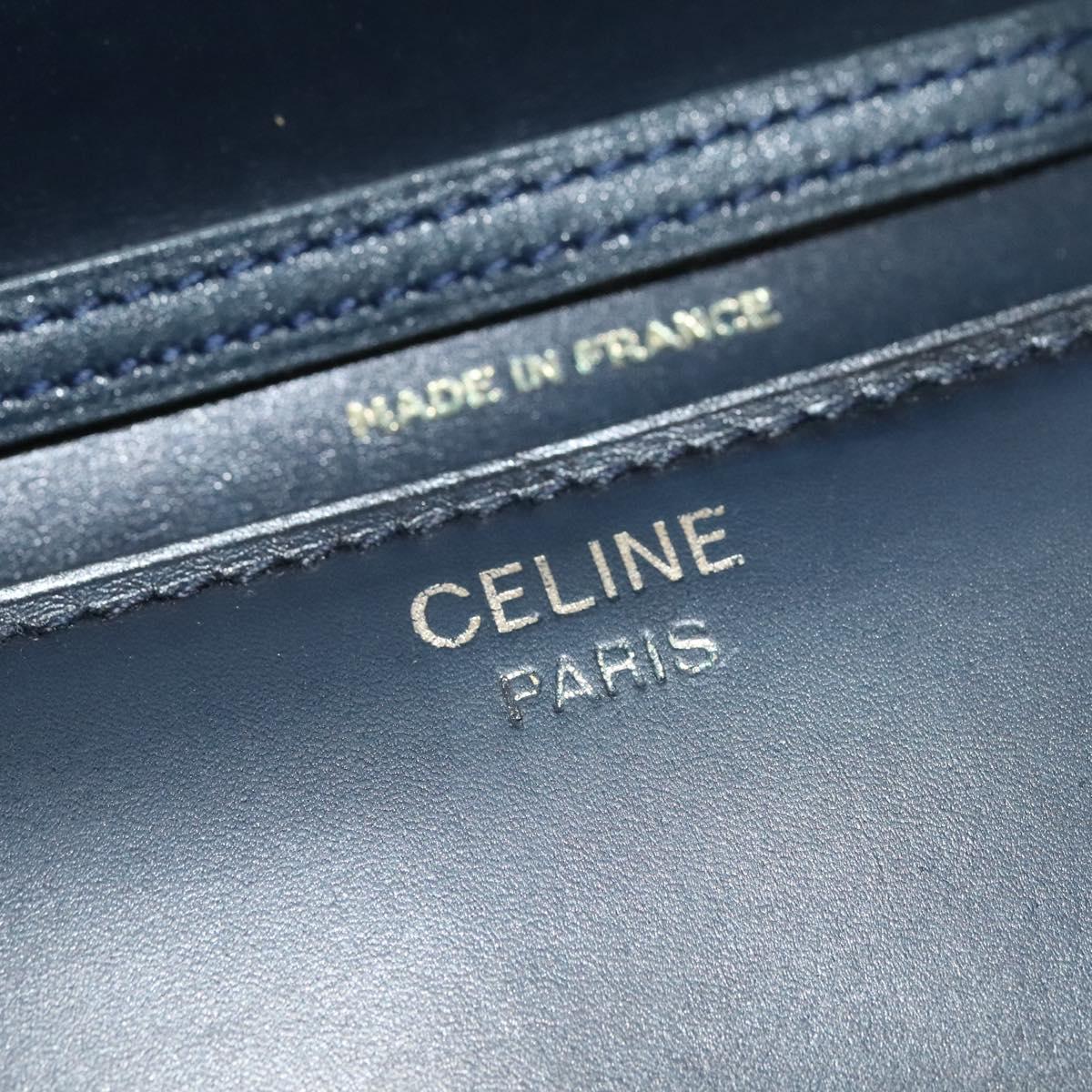 CELINE Shoulder Bag Leather Navy Gold Auth yk18003