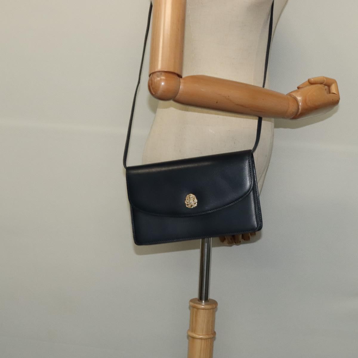 CELINE Shoulder Bag Leather Navy Gold Auth yk18003