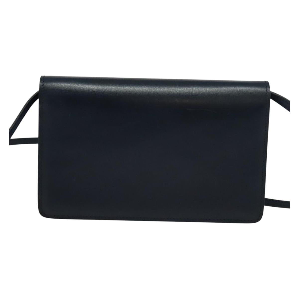 CELINE Shoulder Bag Leather Navy Gold Auth yk18003