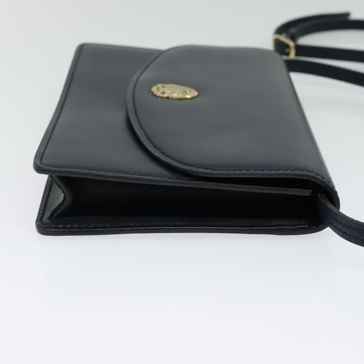 CELINE Shoulder Bag Leather Navy Gold Auth yk18003