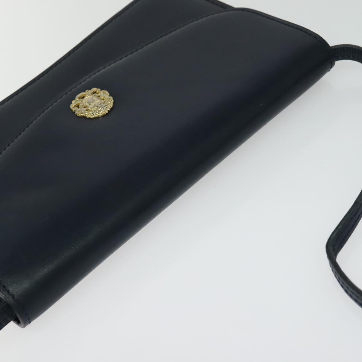 CELINE Shoulder Bag Leather Navy Gold Auth yk18003