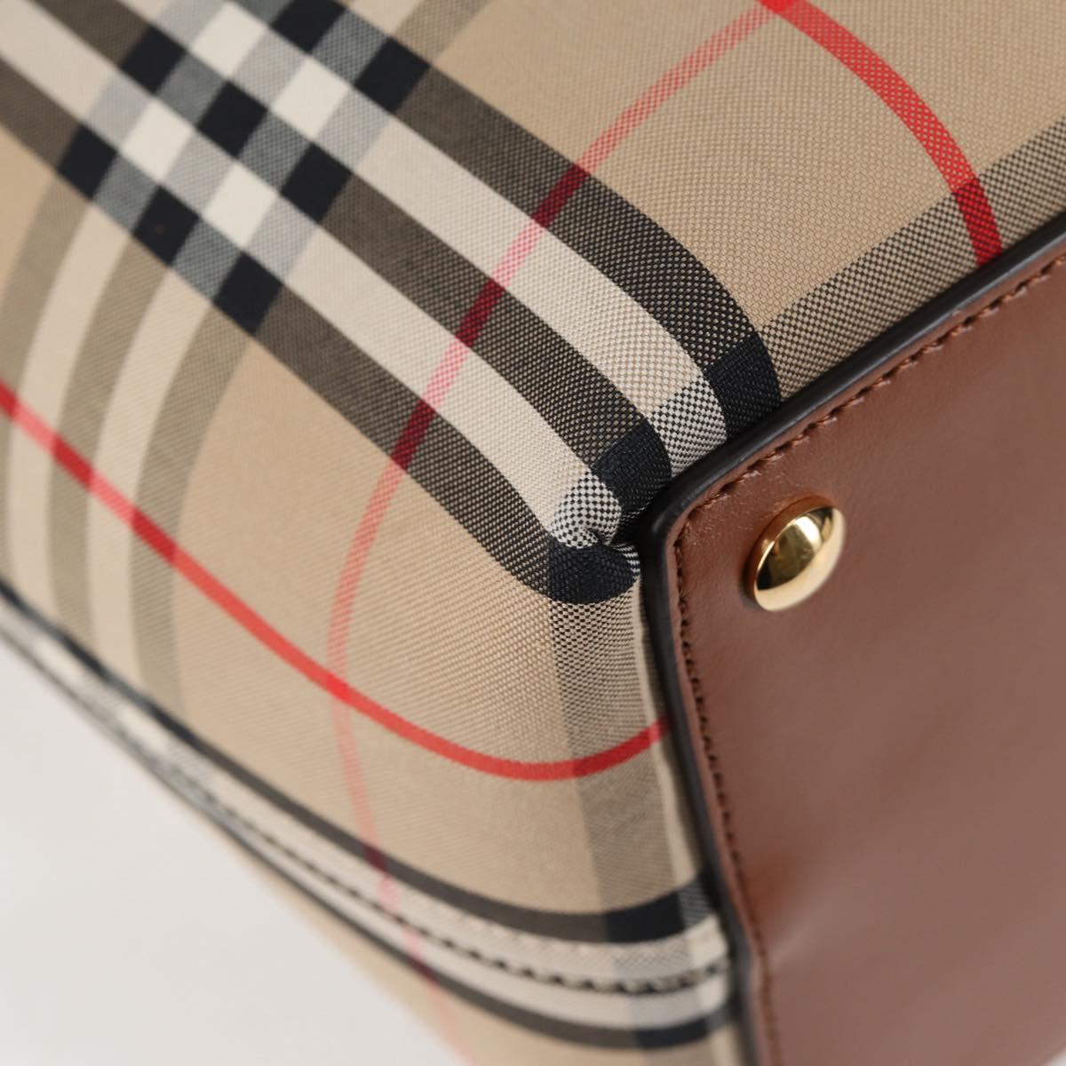 BURBERRY Nova Check Hand Bag Canvas 2way Beige Gold Auth yk18007A