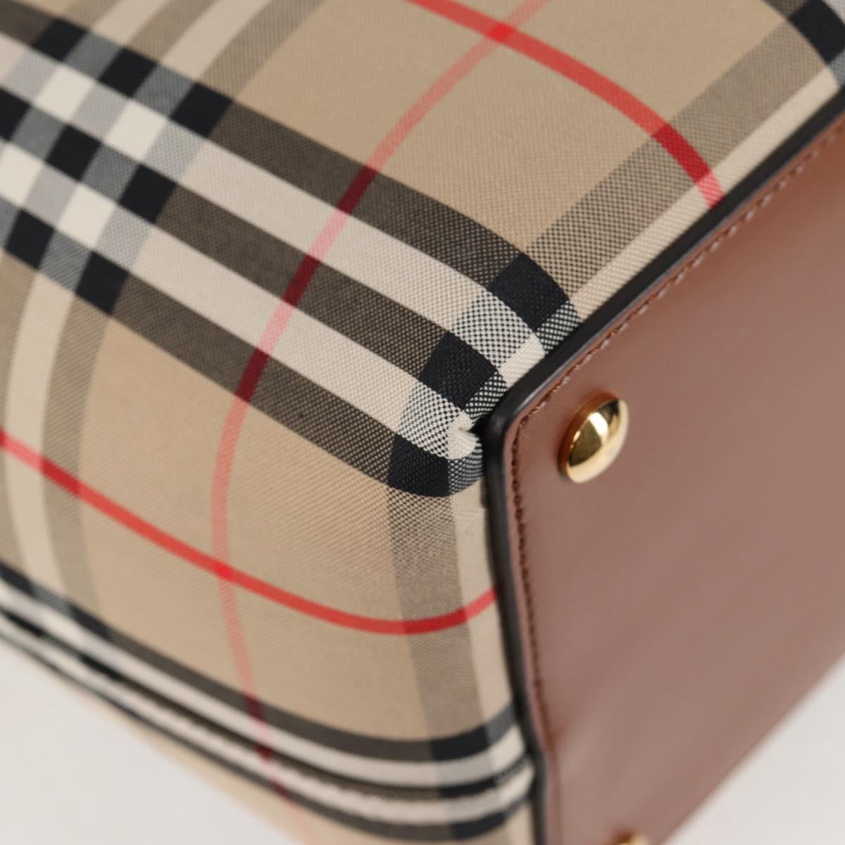 BURBERRY Nova Check Hand Bag Canvas 2way Beige Gold Auth yk18007A