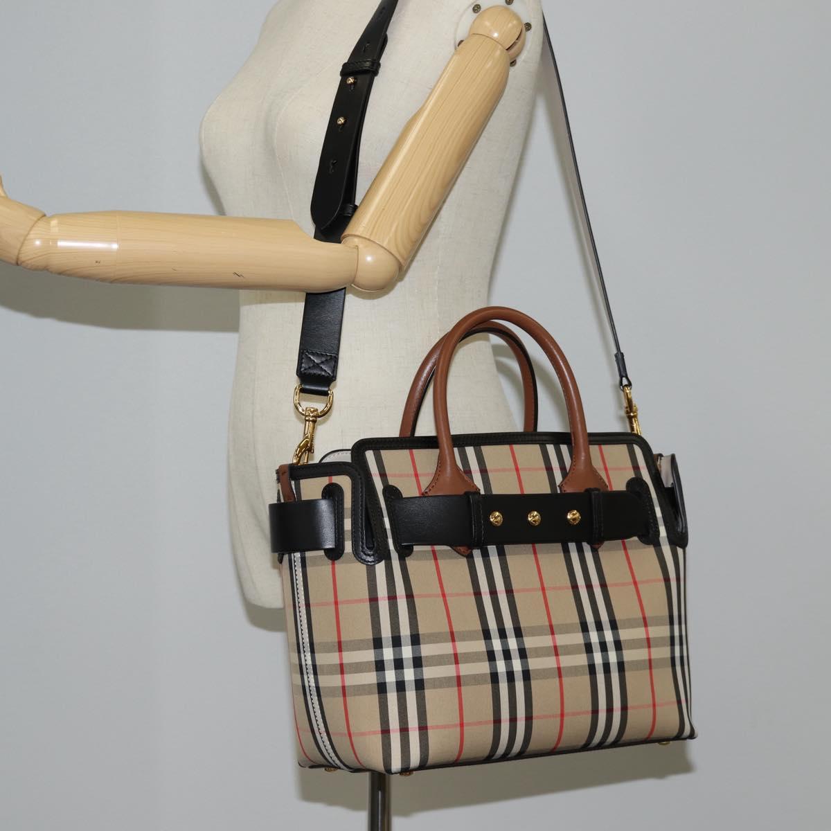 BURBERRY Nova Check Hand Bag Canvas 2way Beige Gold Auth yk18007A