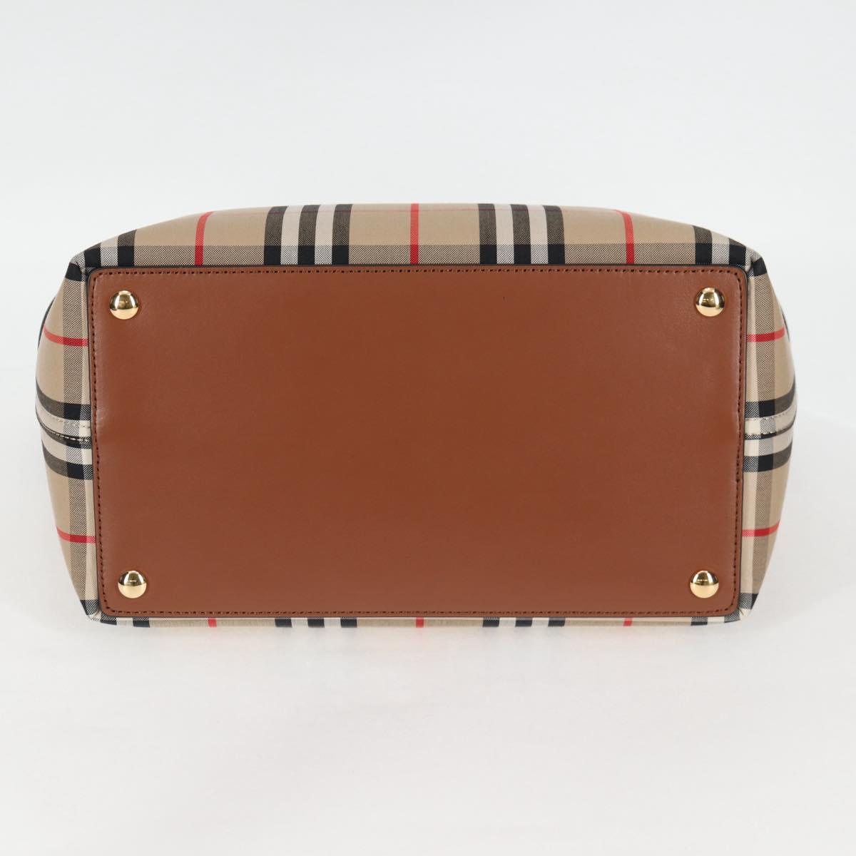 BURBERRY Nova Check Hand Bag Canvas 2way Beige Gold Auth yk18007A