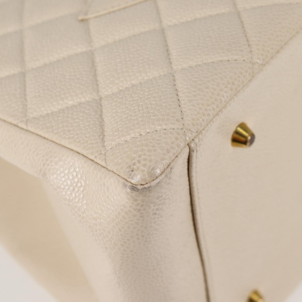 CHANEL Matelasse COCO Mark Chain Tote Bag Calf Skin Vanilla Gold CC Auth yk18012