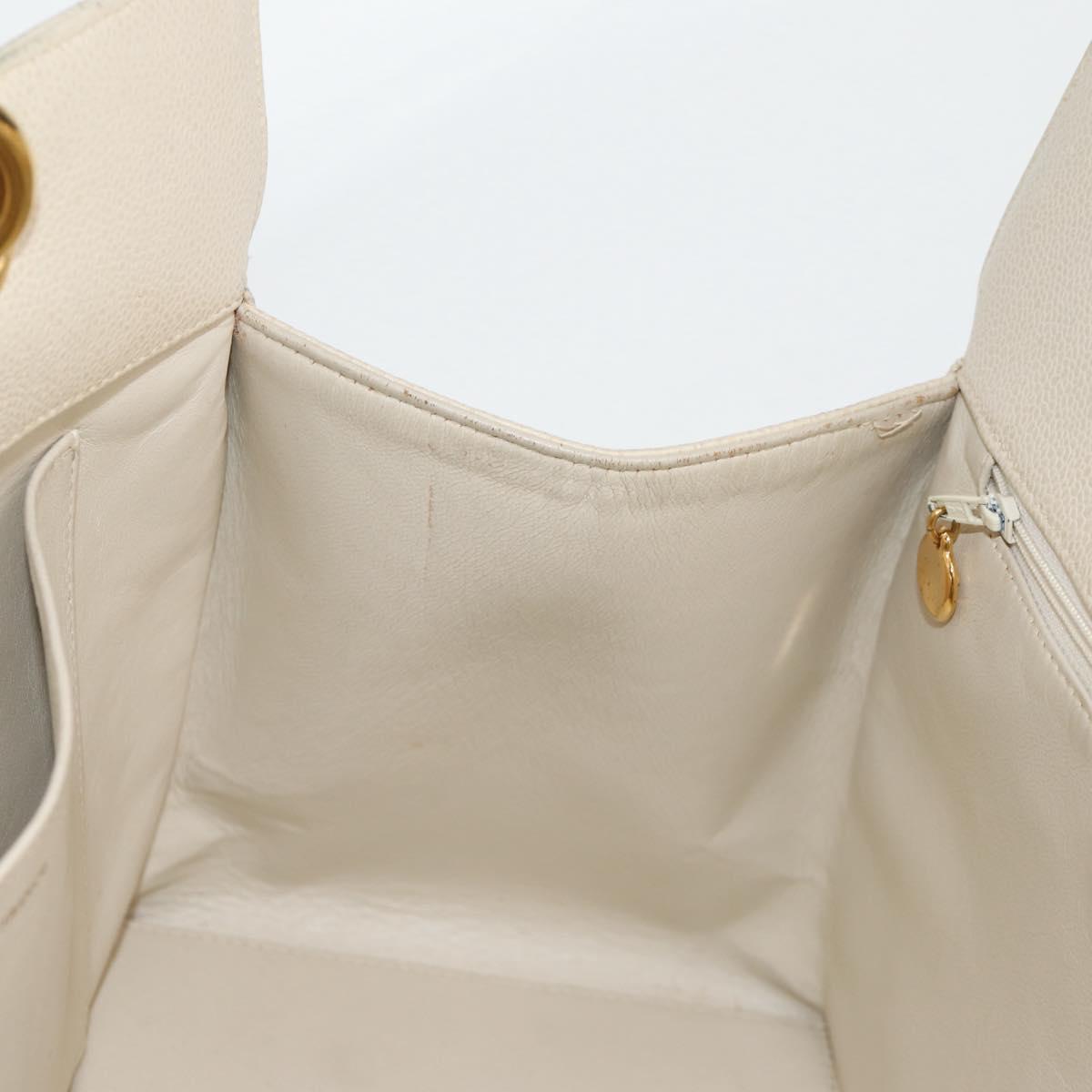 CHANEL Matelasse COCO Mark Chain Tote Bag Calf Skin Vanilla Gold CC Auth yk18012