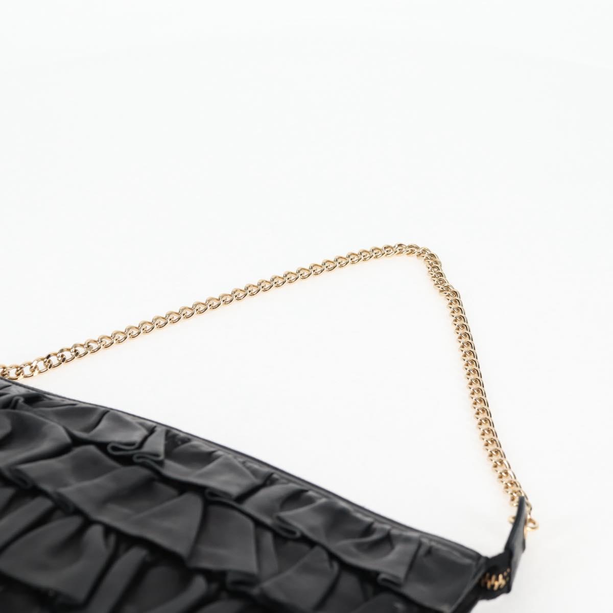 CHANEL Chain Gathered Hand Bag Lamb Skin Black Gold CC Auth yk18016AM