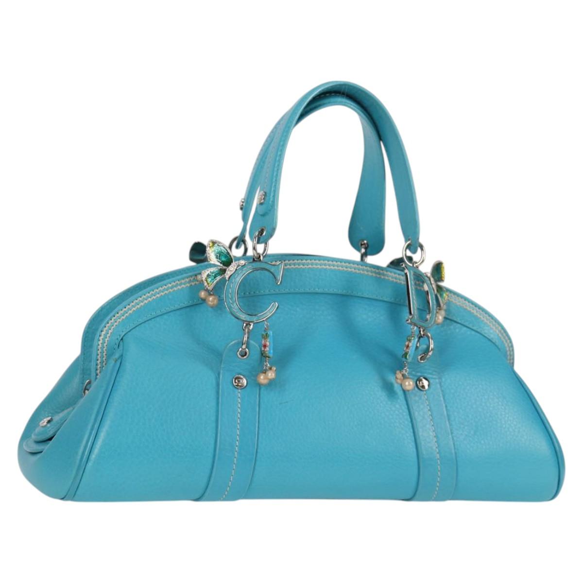 Christian Dior Hand Bag Leather limited Edition 0481 Blue Silver Auth yk18036AM