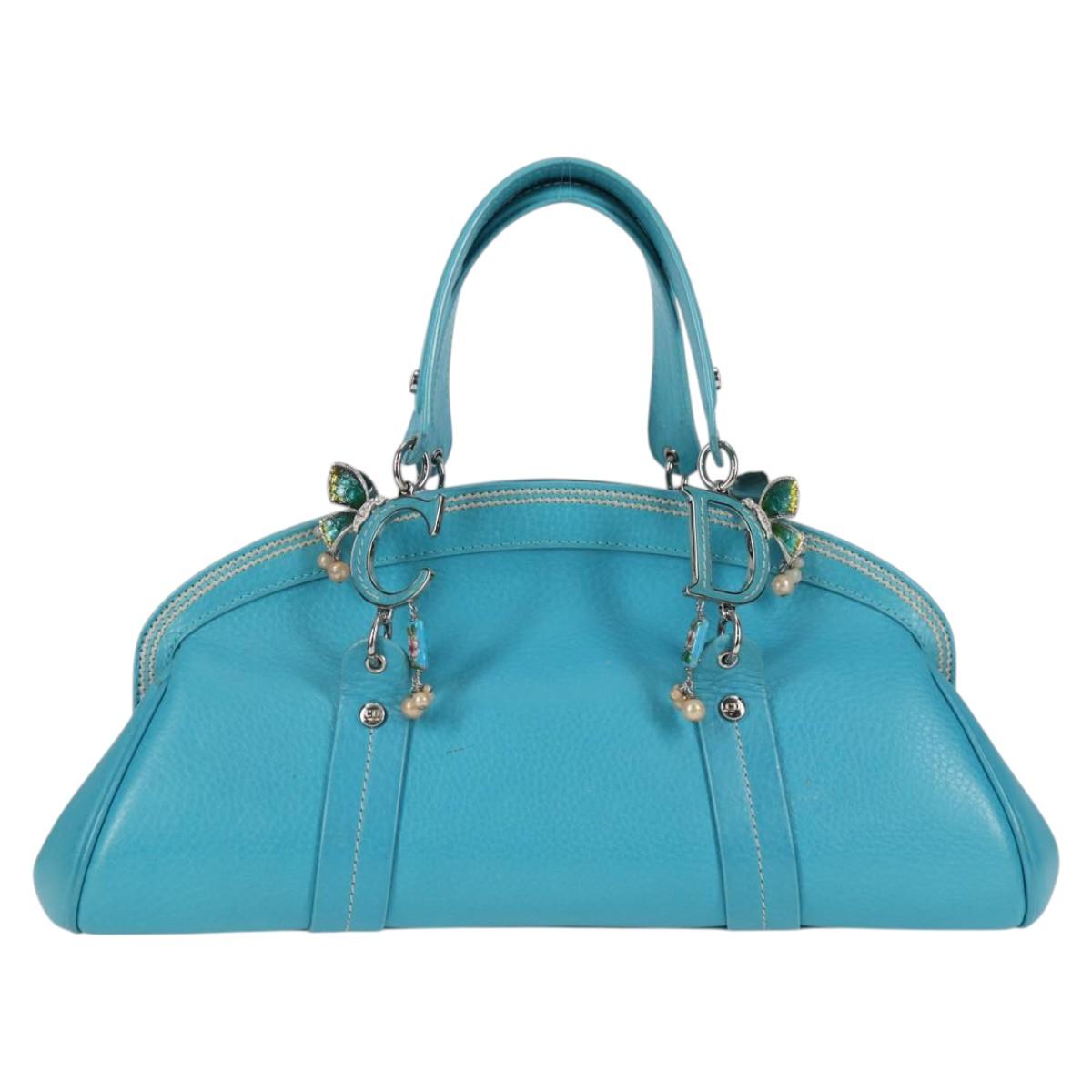 Christian Dior Hand Bag Leather limited Edition 0481 Blue Silver Auth yk18036AM