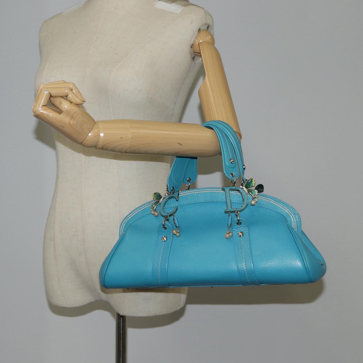 Christian Dior Hand Bag Leather limited Edition 0481 Blue Silver Auth yk18036AM