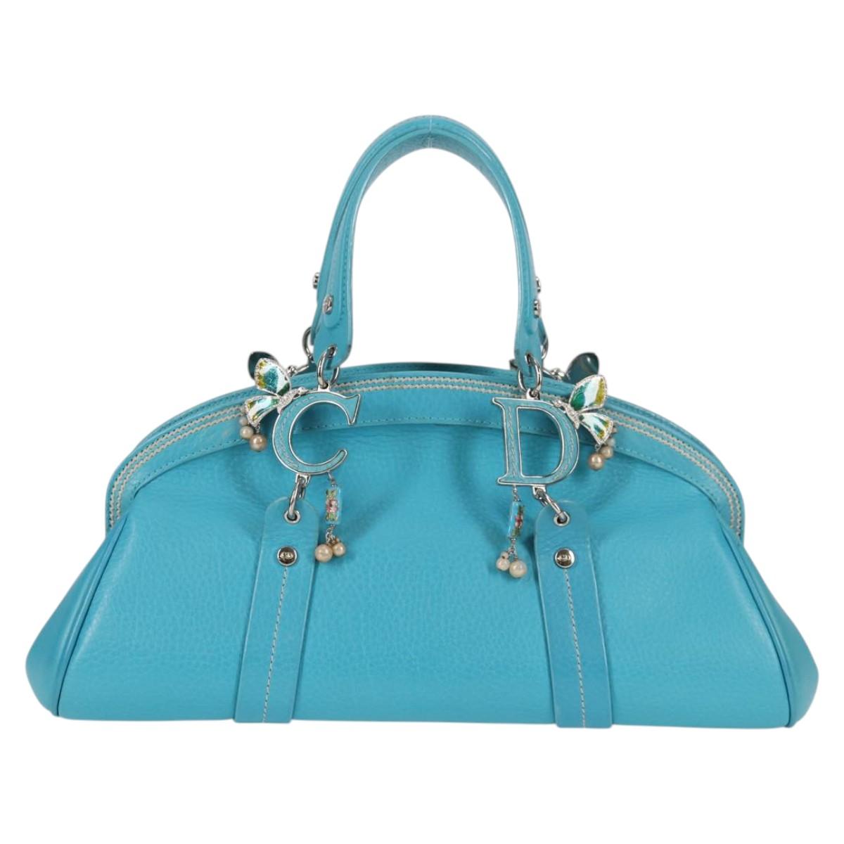 Christian Dior Hand Bag Leather limited Edition 0481 Blue Silver Auth yk18036AM