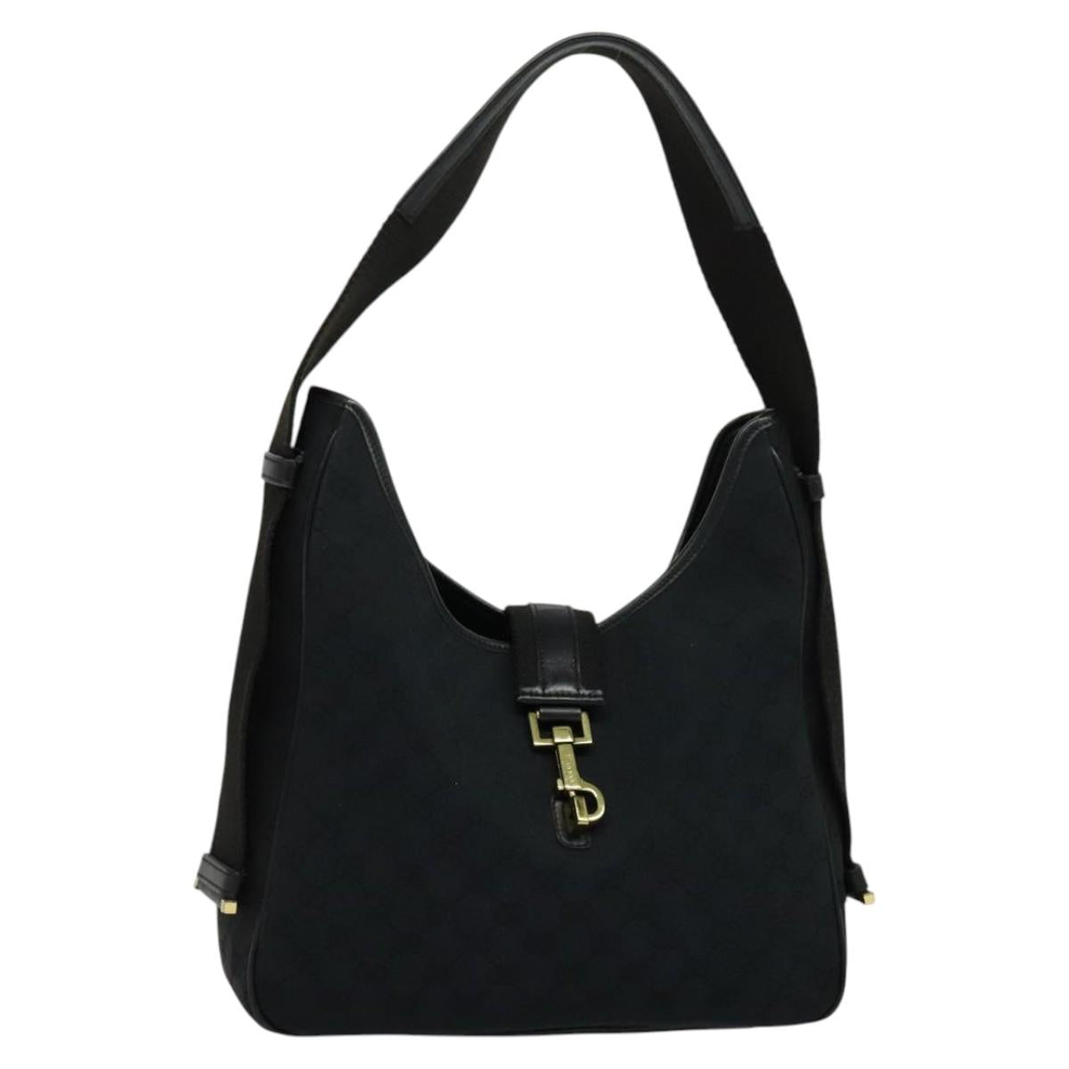 GUCCI GG Canvas Jackie Shoulder Bag Black Gold Auth yk18043